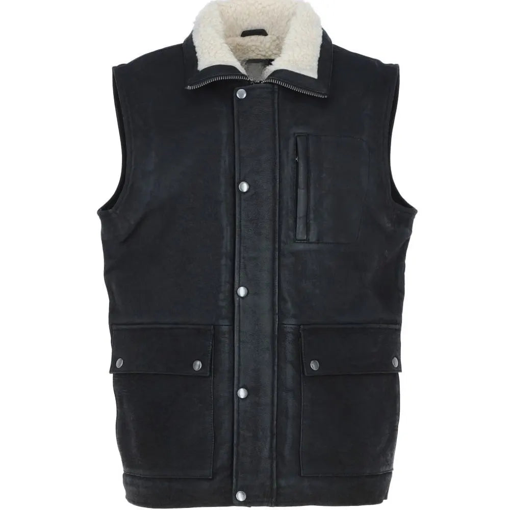 Men Black Handmade Leather Vest