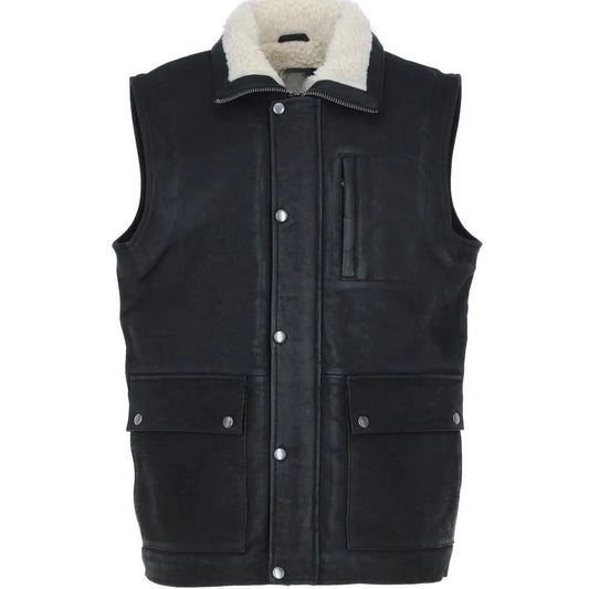 Men Black Handmade Leather Vest