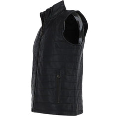 Men Black Leather Bubble Gilets Vest 