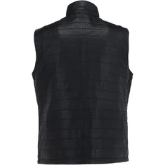 Men Black Leather Bubble Gilets Vest 