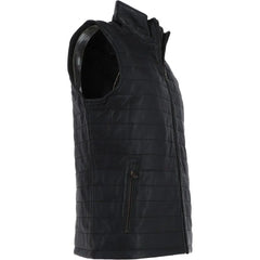 Men Black Leather Bubble Gilets Vest 