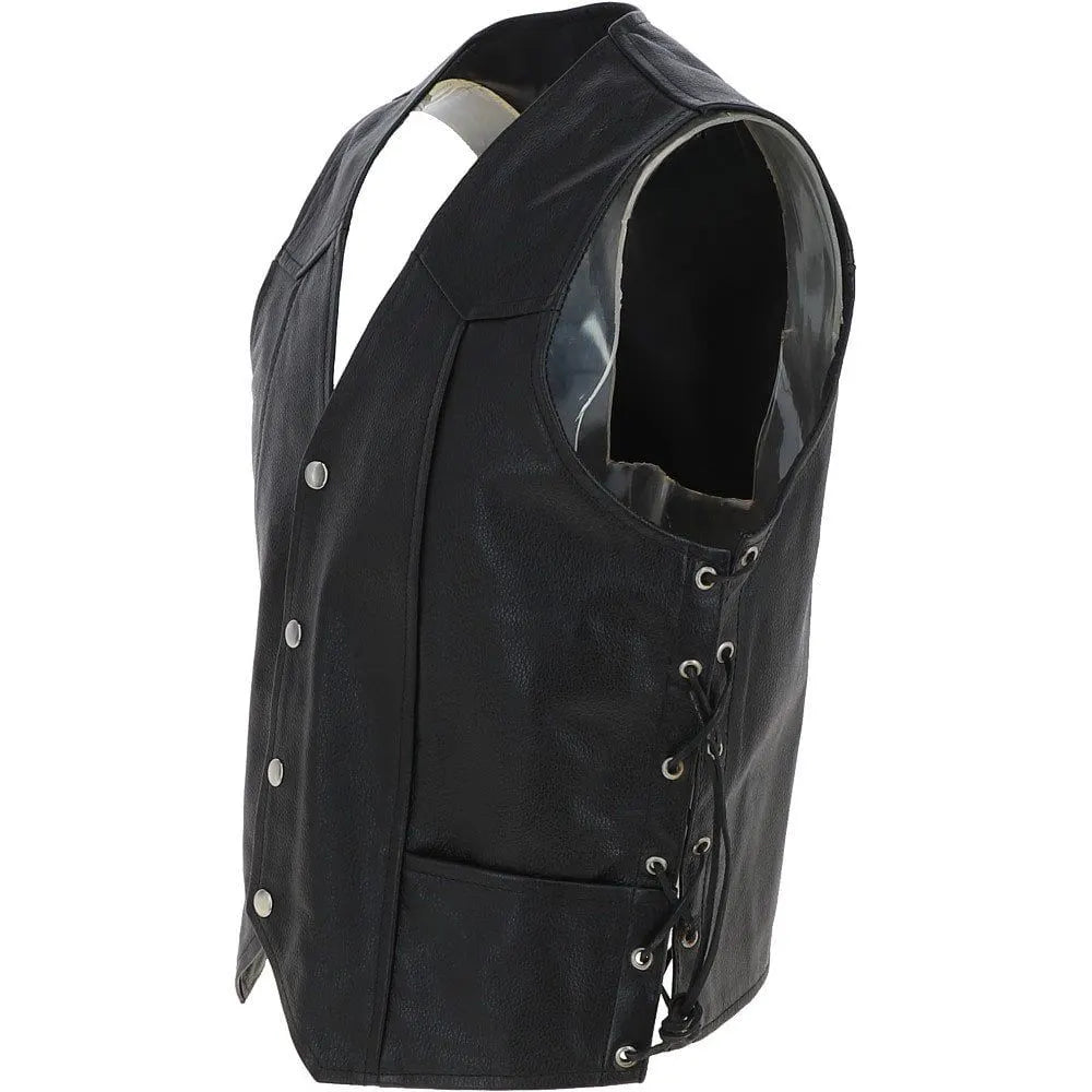 Men Black Leather Laced Vest 