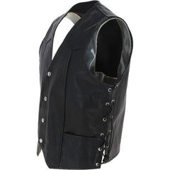 Men Black Leather Laced Vest 