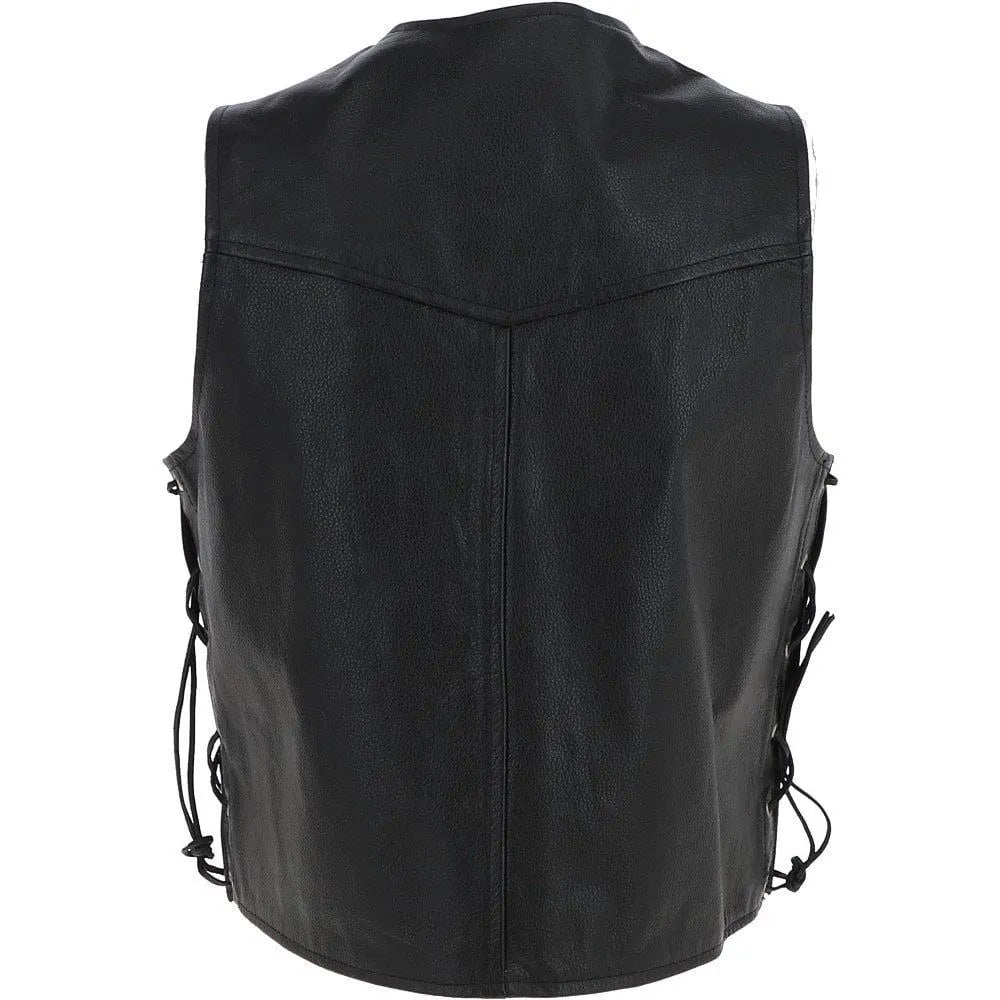 Men Black Leather Laced Vest 