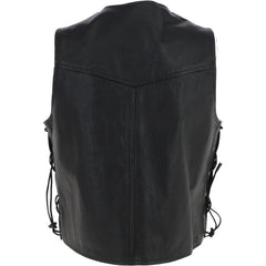 Men Black Leather Laced Vest 