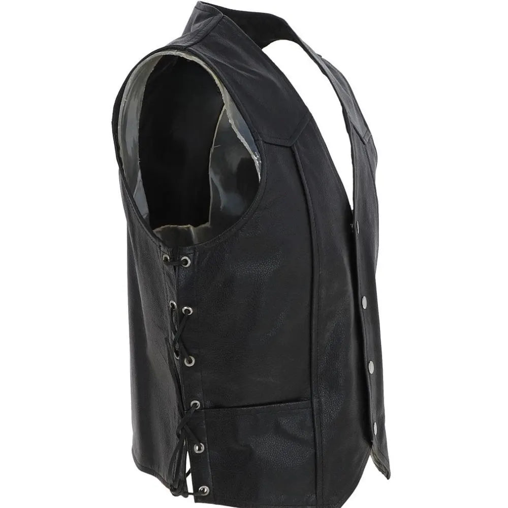 Men Black Leather Laced Vest 