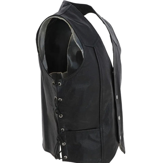 Men Black Leather Laced Vest 