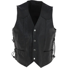 Men Black Leather Laced Vest 