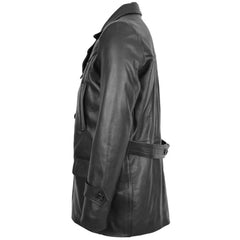 Men Black Leather Peacoat