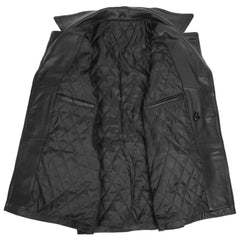 Men Black Leather Peacoat