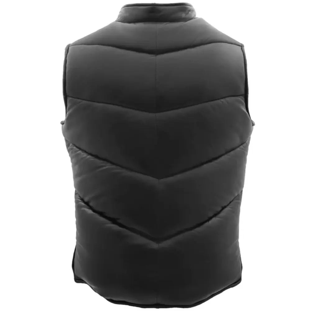 Men Black Leather Puffer Vest 