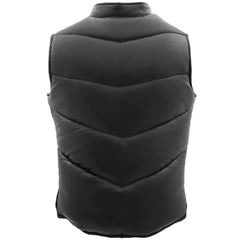 Men Black Leather Puffer Vest 