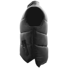 Men Black Leather Puffer Vest 