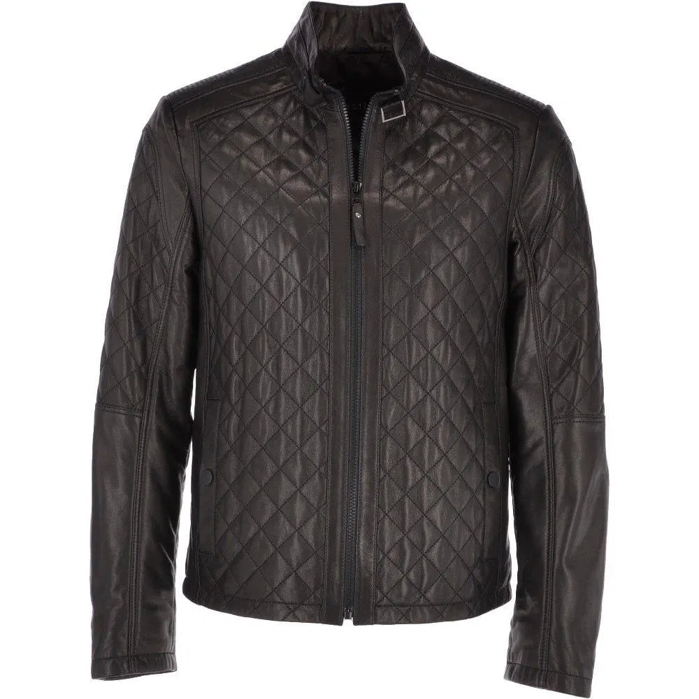 Men Black Leather Quilted Slim fit Biker Jacket 