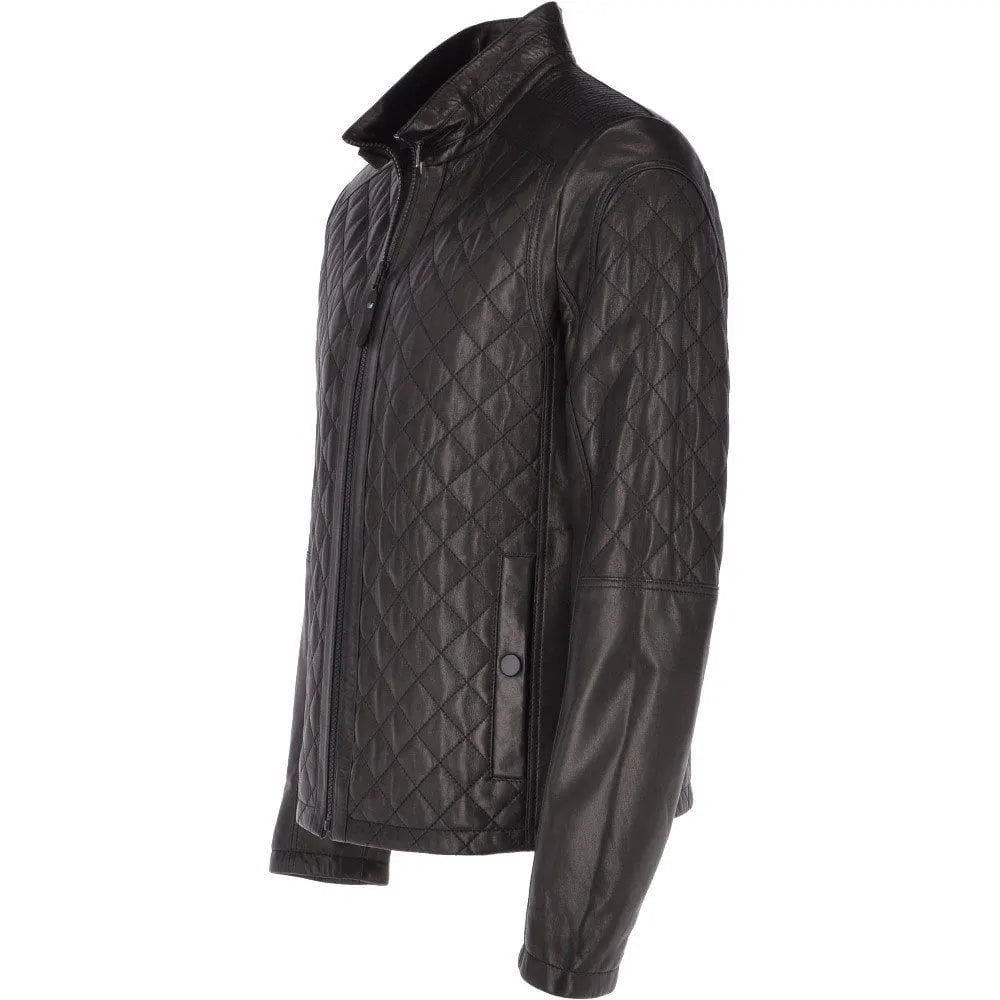 Men Black Leather Quilted Slim fit Biker Jacket 