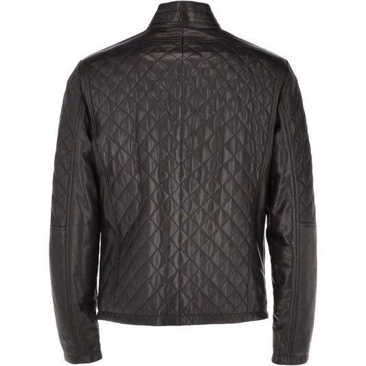 Men Black Leather Quilted Slim fit Biker Jacket 