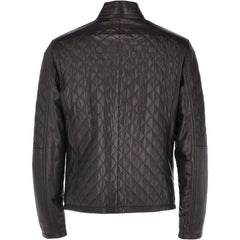 Men Black Leather Quilted Slim fit Biker Jacket 