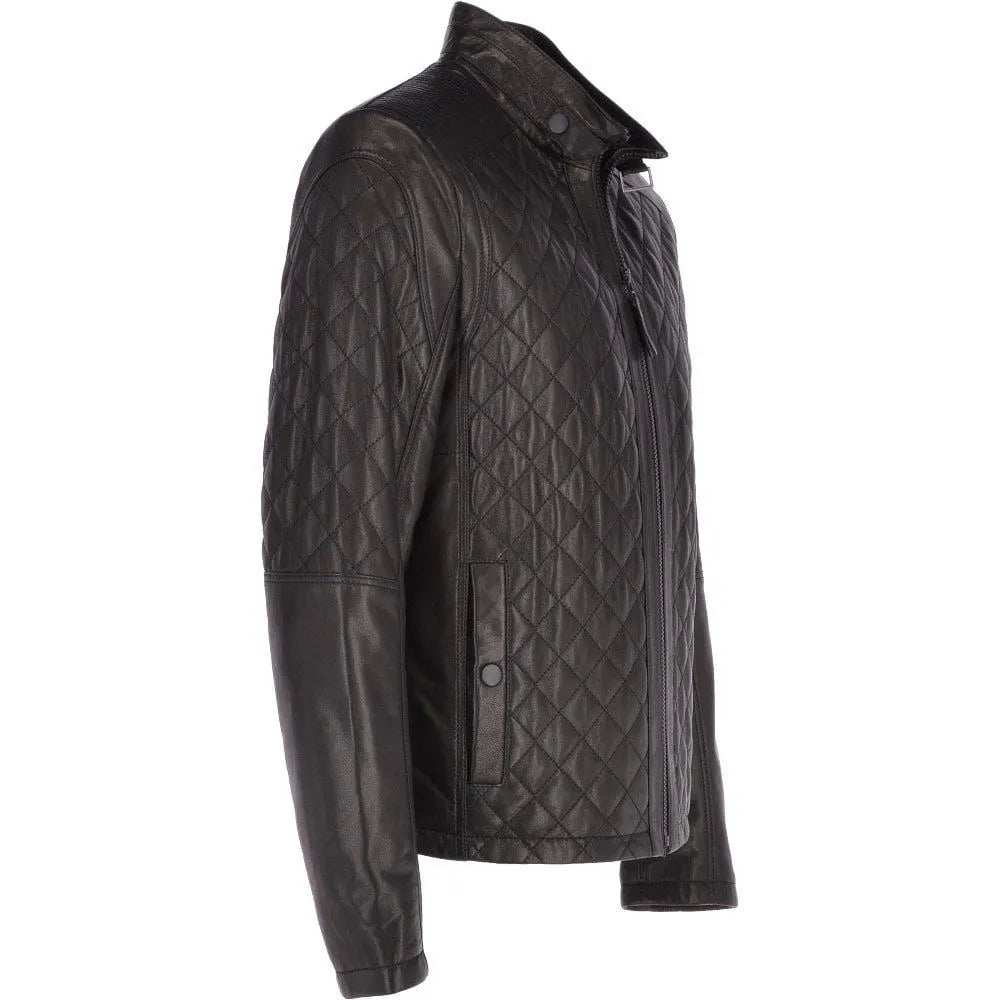 Men Black Leather Quilted Slim fit Biker Jacket 