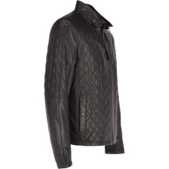 Men Black Leather Quilted Slim fit Biker Jacket 