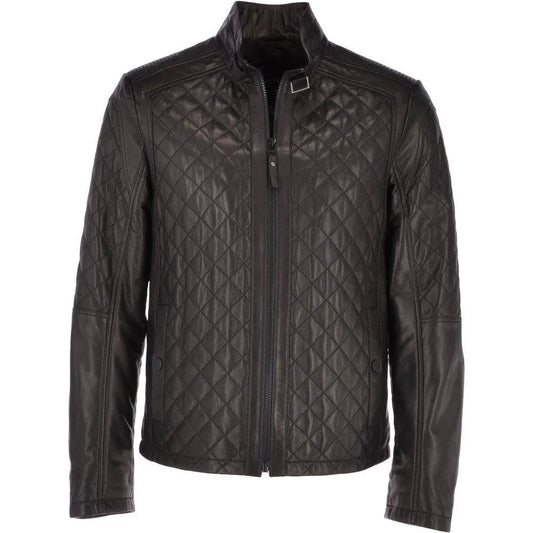 Men Black Leather Quilted Slim fit Biker Jacket 