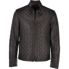Men Black Leather Quilted Slim fit Biker Jacket 