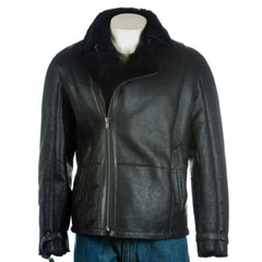  Men Black Shearling Biker Style Jacket