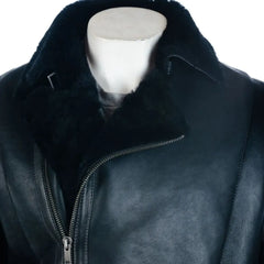  Men Black Shearling Biker Style Jacket