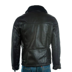  Men Black Shearling Biker Style Jacket