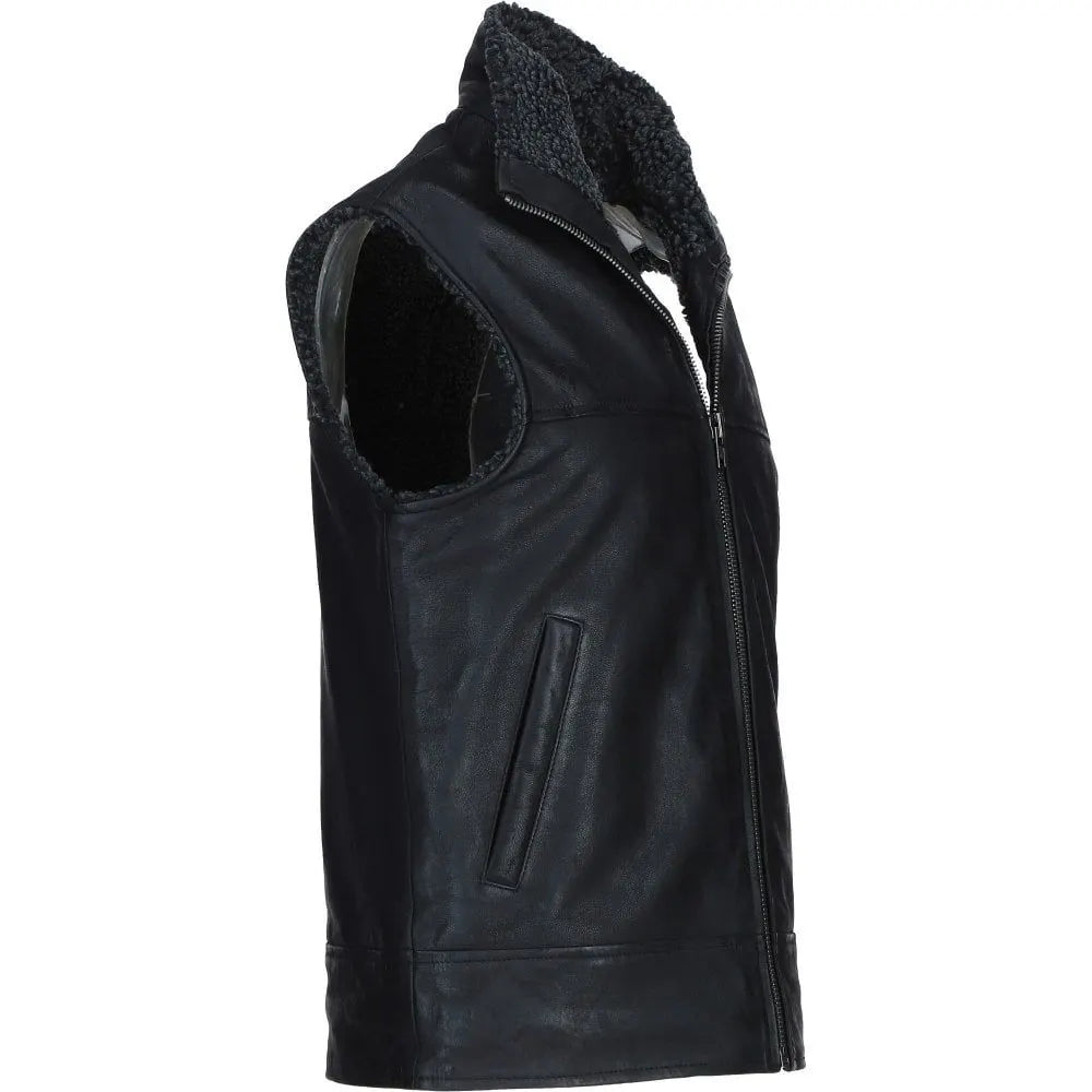 Men's Black Shearling Leather Vest