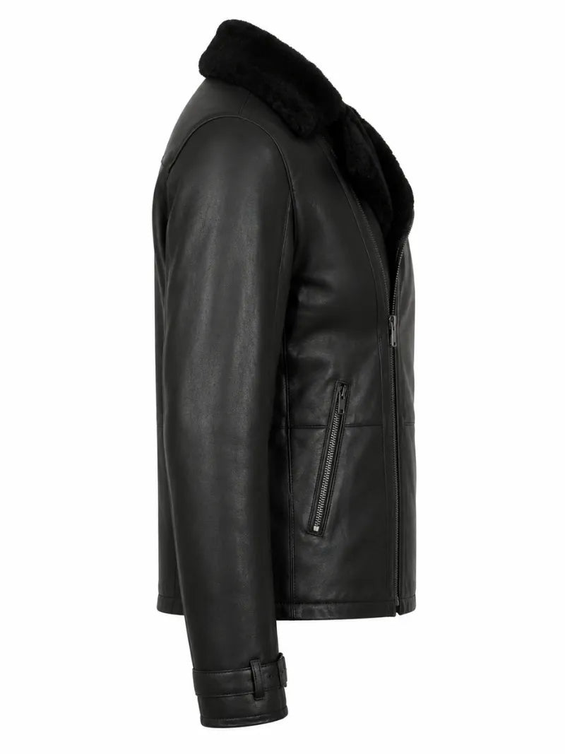 Men's Black Shearling Style Jacket, back view