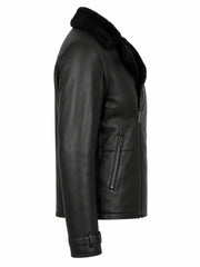 Men's Black Shearling Style Jacket, back view