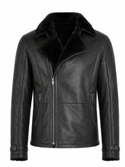 Men's Black Shearling Style Jacket, front view