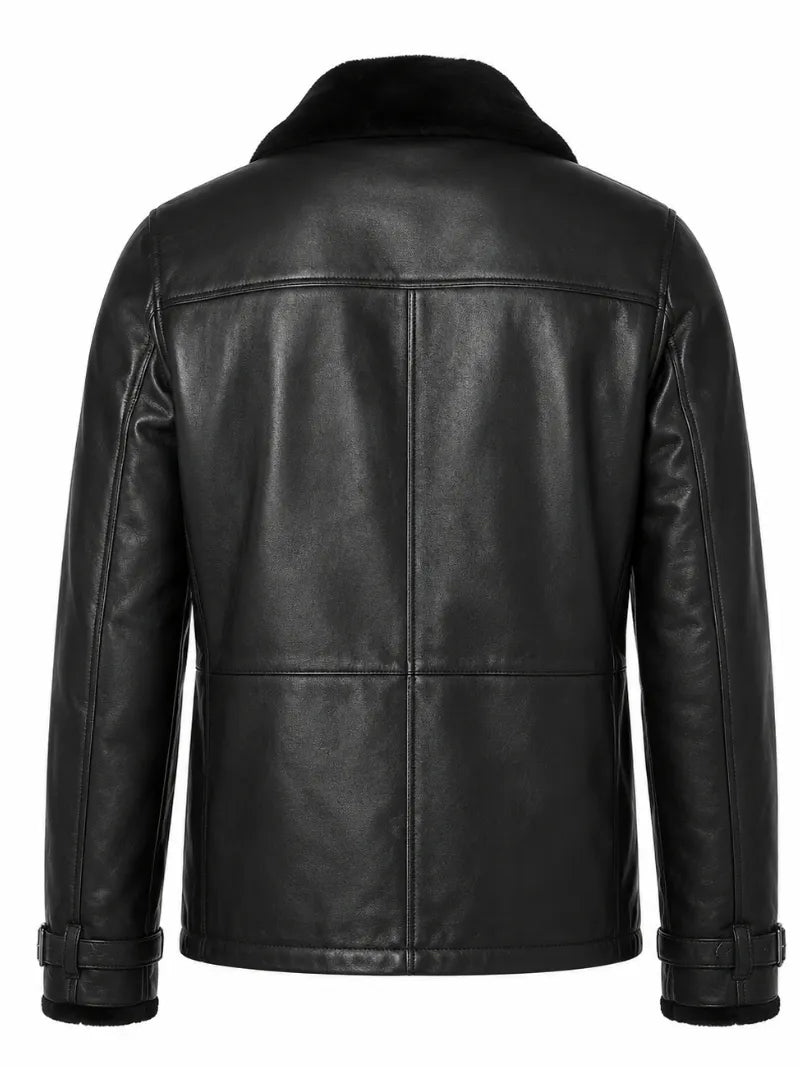 Men's Black Shearling Style Jacket, collar detail