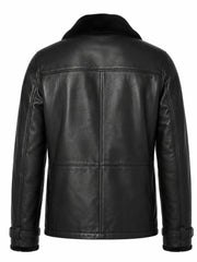 Men's Black Shearling Style Jacket, collar detail