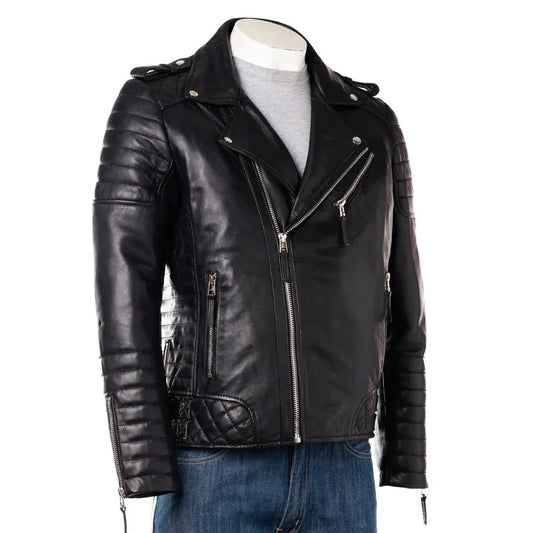 Men Black SlimFit Diamond Biker Style Leather Jacket