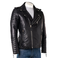Men Black SlimFit Diamond Biker Style Leather Jacket