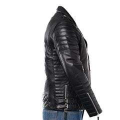 Men Black SlimFit Diamond Biker Style Leather Jacket