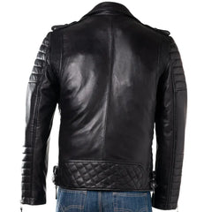 Men Black SlimFit Diamond Biker Style Leather Jacket