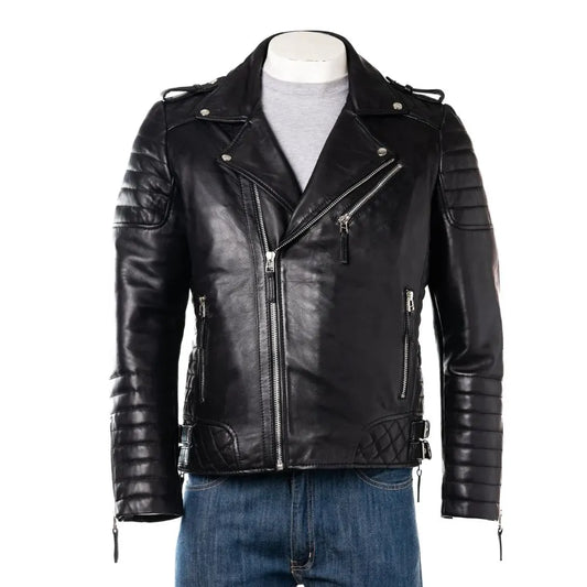 Men Black SlimFit Diamond Biker Style Leather Jacket