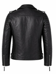 Men's Black Slim Fit Diamond Style Leather Jacket, side view