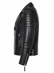 Men's Black Slim Fit Diamond Style Leather Jacket, collar detail