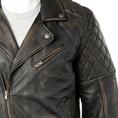Men Black Vintage Look Biker Style Leather Jacket