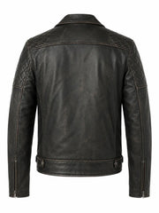 Men's Black Vintage Look Style Leather Jacket, back view