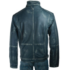 Men Blue Vintage Biker Style Leather Jacket 