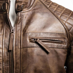 Men Brown Diamond Shoulder Biker Leather Jacket