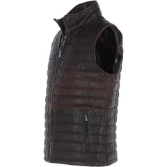 Men's Brown Leather Bubble Gilets Vest