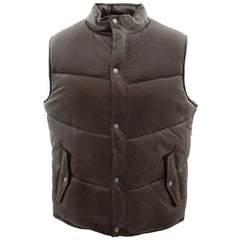 Men Brown Leather Puffer Vest 
