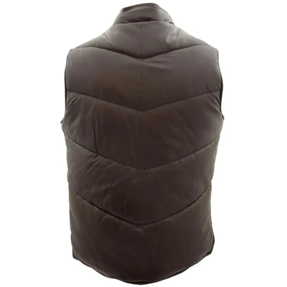 Men Brown Leather Puffer Vest 