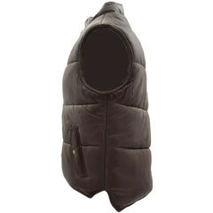 Men Brown Leather Puffer Vest 