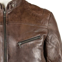Men Brown Stitch Biker Style Leather Jacket